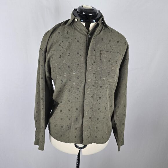 Christian Dior Button Down Shirt Women's 20 Olive Green w/ Pattern Vintage - Picture 1 of 12